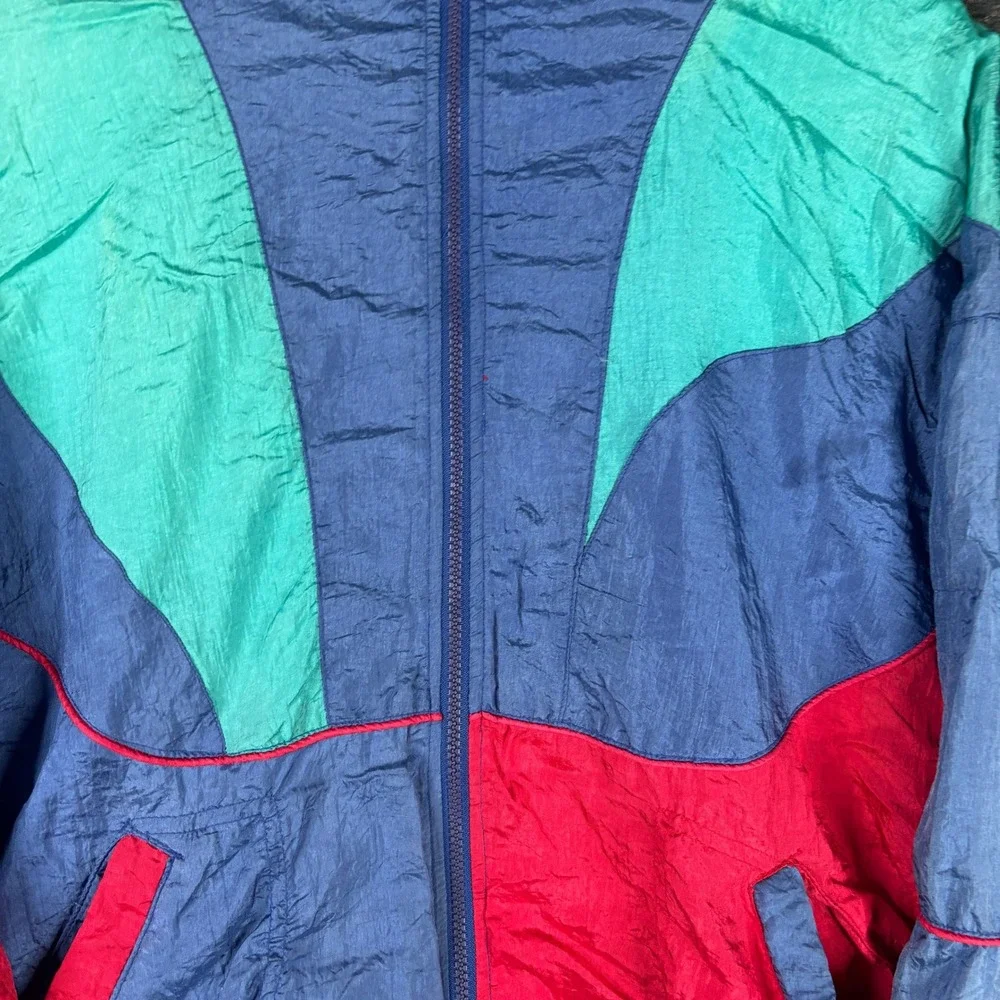 Vintage Athletic Works Colorblock Windbreaker Jacket Blue Red Teal Mens Large